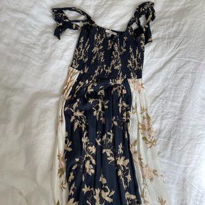 Ganni maxi dress with shoulder ties and ruched bodice